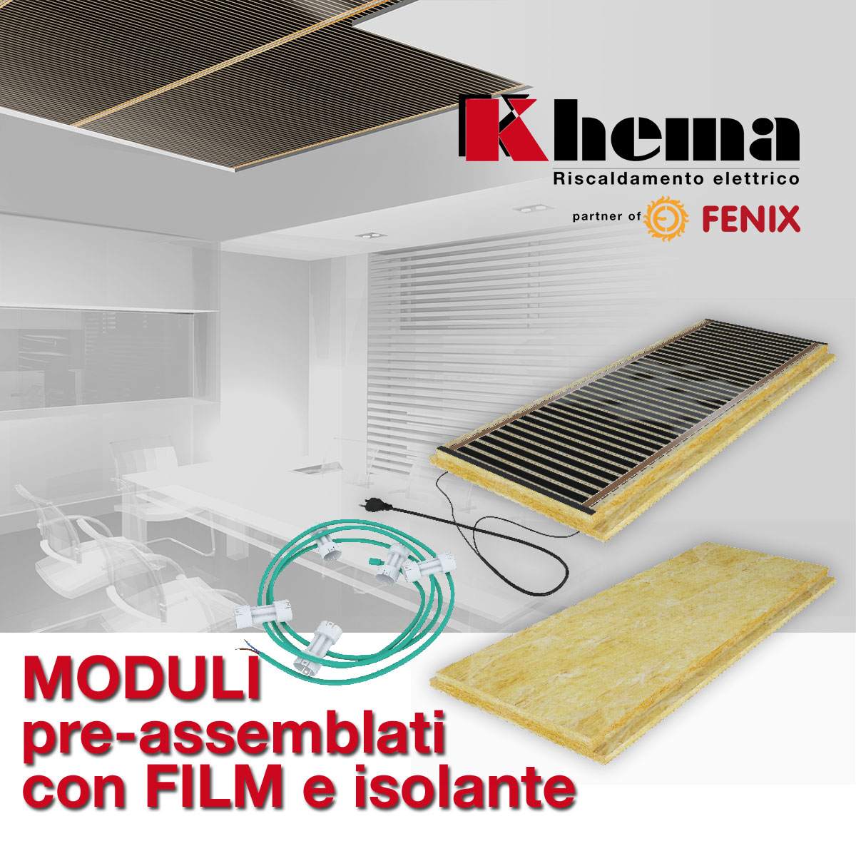 Riscaldamento a soffitto con moduli MD pre assemblati con pellicola scaldante e isolante