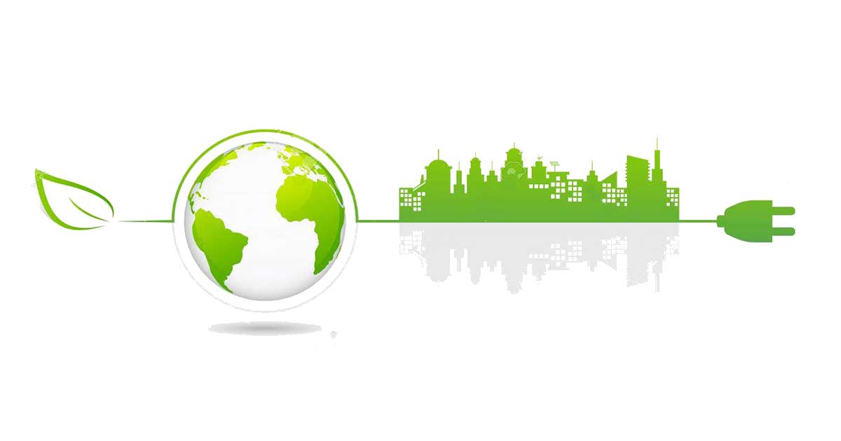 un cavo elettrico verde circonda il mondo e la città per un mondo verde e ecosostenibile